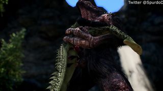Argonian takes care of her pet troll