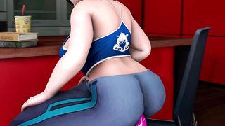 Mei sits on a huge dildo