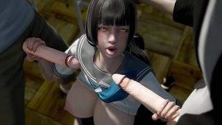 Hot College girl sucks multiple cocks in class!