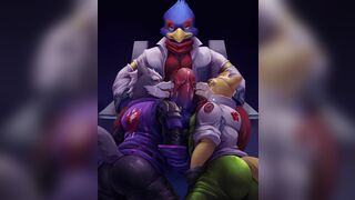 [Star Fox] Wolf O’donnell & Fox McCloud licks Falco’s cock [nurinaki]