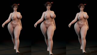 Mei sexy naked walk with physicked boobs and ass