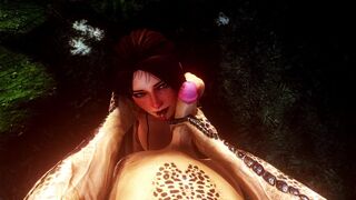 Monster hunter gets caught and subdued by an argonian necromancer.