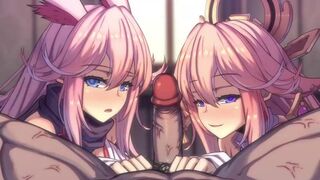 Yae Miko & Yae Sakura Blowjob [LaoMeng]