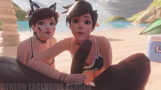 Dva & Tracer double blowjob on the beach [BLACKED] [QoS]