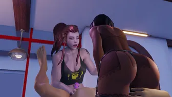 Brigitte and Pharah spitroast their boy toy.