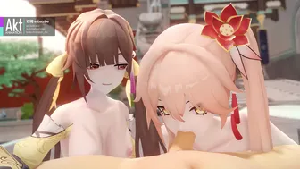 Lucky Honkai fan got intense fellatio by Sushang and Guinaifen