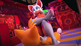 Rouge riding Tails