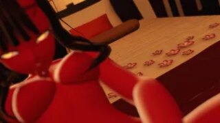 Meru fucks herself with a red dildo