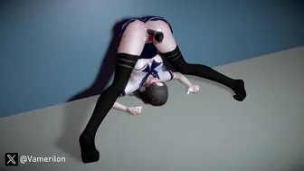 Upside down schoolgirl multiple angle