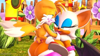 Tails riding Rouge’s Breast
