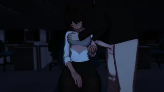 Office lady fell asleep on the job.