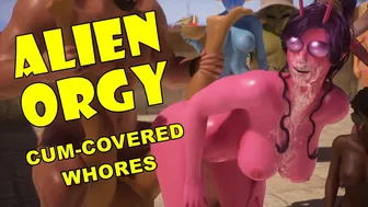 ALIEN ORGY with cum-covered whores!