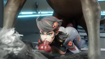 Peni parker double teamed by horse and werewolf