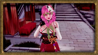 Playful Mitsuri Kanroji dancing and posing in skimpy dress without panties