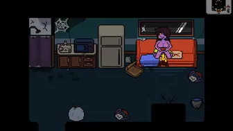 Susies rides kris while playing a racing game