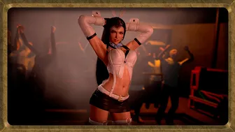 Naughty shapely Tifa in bunny outfit public dancing for her bar visitors