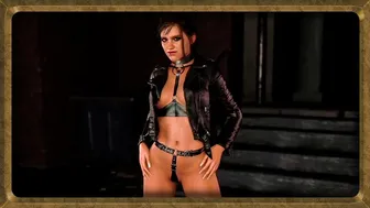 Submissive whore Ellie Williams dancing half naked on dirty street for cash