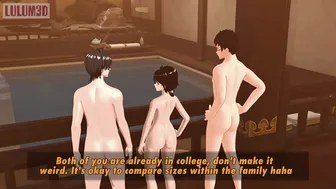 Femboy Seduces his Straight Brother in front of Dad in the Bathhouse.