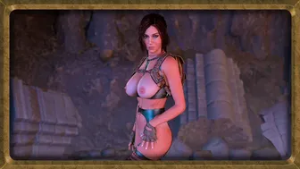 Tanned nude Lara Croft thanks you with lewd dance for helping in dungeon