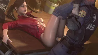 Claire takes a break in the save room with Leon.[Timpossible]