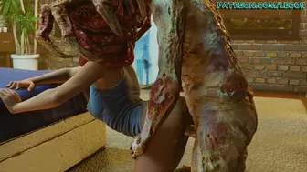 Jill Valentine captured by an altered palehead zombie in her apartment