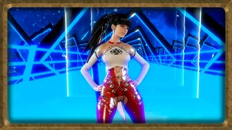 Youthful beauty Eve in provocative bodysuit poses alone against mirror