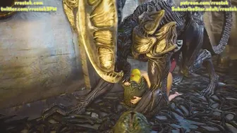 Samus Aran ruined by a massive cocked Xenomorph – Naked Version