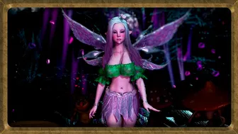 Young virgin fairy with long hair dancing sensually in a fantasy forest