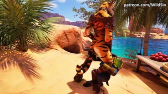 Satyr fucks furry tigress girl. Romantic fun, dancing, facefuck, anal and creampie