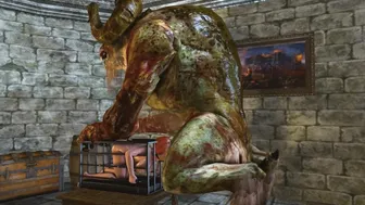 Triss Merigold caged and her throat stretched by a giant Monster Cock