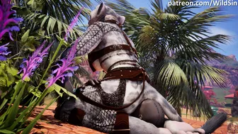 Furry Snow Leopard Girl and Tribal Warrior Adventure Facesitting